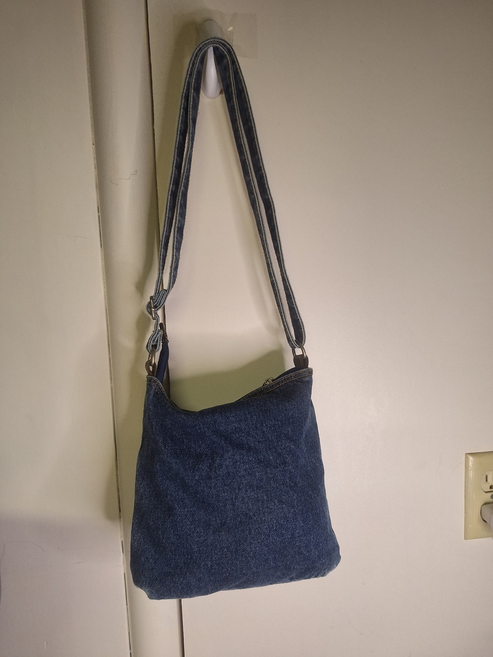 Casual Denim Crossbody Bag with Brown Trim -3 Different Pockets. - Picture 4 of 4